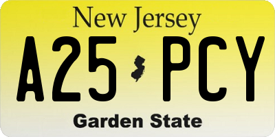 NJ license plate A25PCY