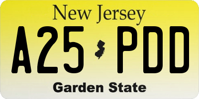 NJ license plate A25PDD