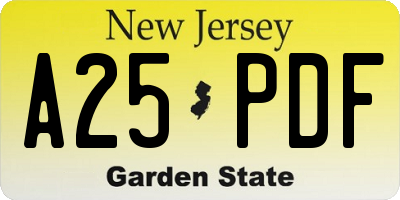 NJ license plate A25PDF