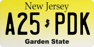 NJ license plate A25PDK