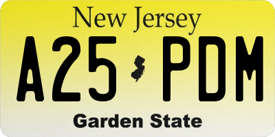 NJ license plate A25PDM