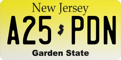NJ license plate A25PDN