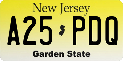 NJ license plate A25PDQ