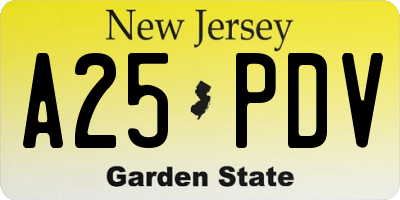 NJ license plate A25PDV