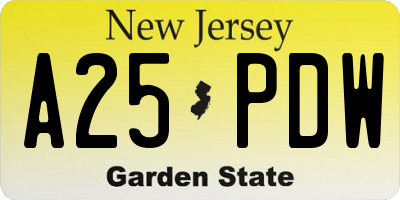 NJ license plate A25PDW