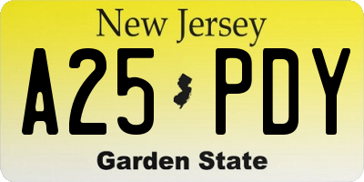 NJ license plate A25PDY