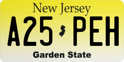 NJ license plate A25PEH