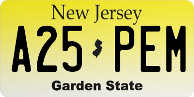 NJ license plate A25PEM
