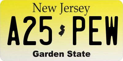 NJ license plate A25PEW