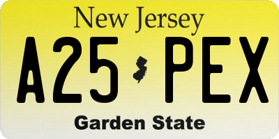 NJ license plate A25PEX