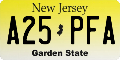NJ license plate A25PFA