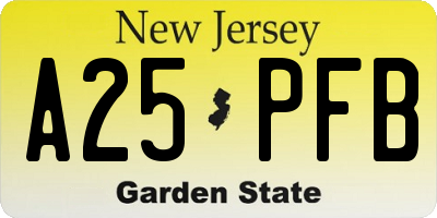 NJ license plate A25PFB