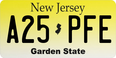 NJ license plate A25PFE
