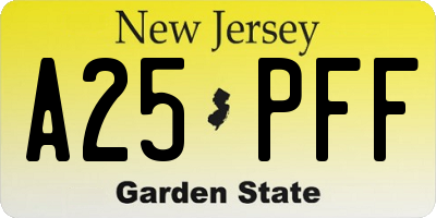 NJ license plate A25PFF