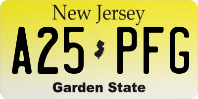 NJ license plate A25PFG
