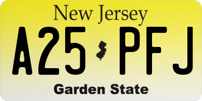 NJ license plate A25PFJ