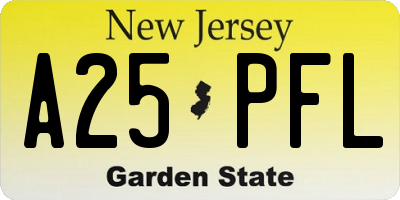 NJ license plate A25PFL