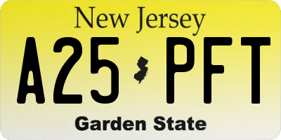 NJ license plate A25PFT