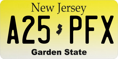 NJ license plate A25PFX