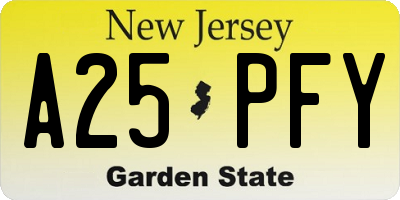 NJ license plate A25PFY