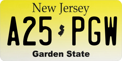 NJ license plate A25PGW