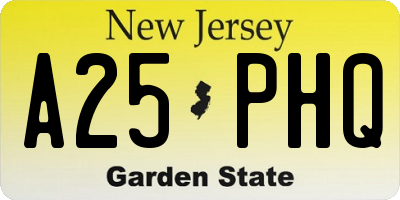 NJ license plate A25PHQ
