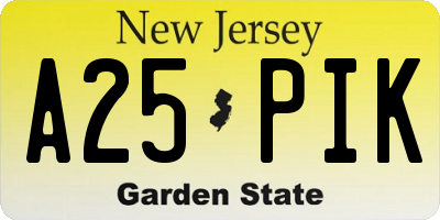 NJ license plate A25PIK