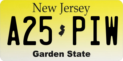 NJ license plate A25PIW