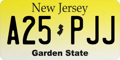 NJ license plate A25PJJ