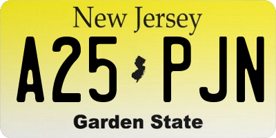 NJ license plate A25PJN