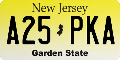 NJ license plate A25PKA