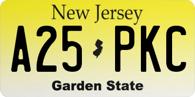 NJ license plate A25PKC