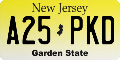 NJ license plate A25PKD