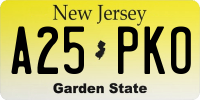 NJ license plate A25PKO