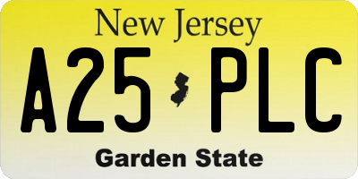 NJ license plate A25PLC