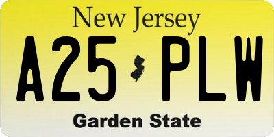 NJ license plate A25PLW