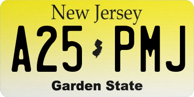 NJ license plate A25PMJ