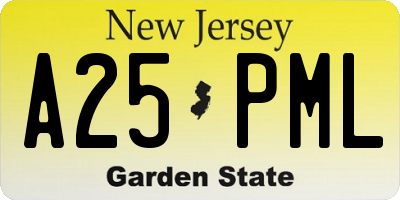 NJ license plate A25PML