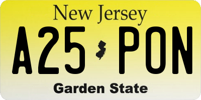 NJ license plate A25PON