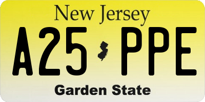 NJ license plate A25PPE