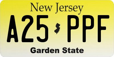 NJ license plate A25PPF