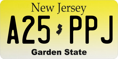 NJ license plate A25PPJ