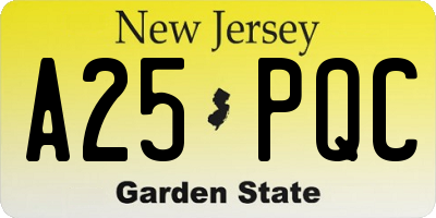 NJ license plate A25PQC