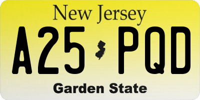 NJ license plate A25PQD