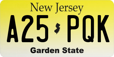 NJ license plate A25PQK