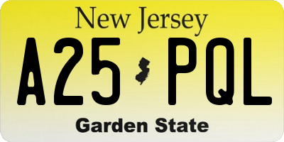 NJ license plate A25PQL