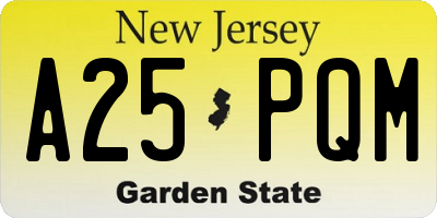 NJ license plate A25PQM