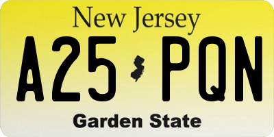 NJ license plate A25PQN
