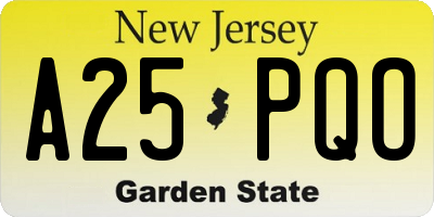 NJ license plate A25PQO