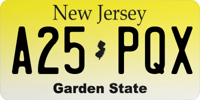 NJ license plate A25PQX